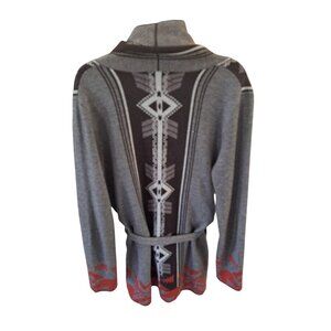 Native-Inspired Knit Cardigan Sweater Wool Blend Tie Patterns M. Rena Womens L
